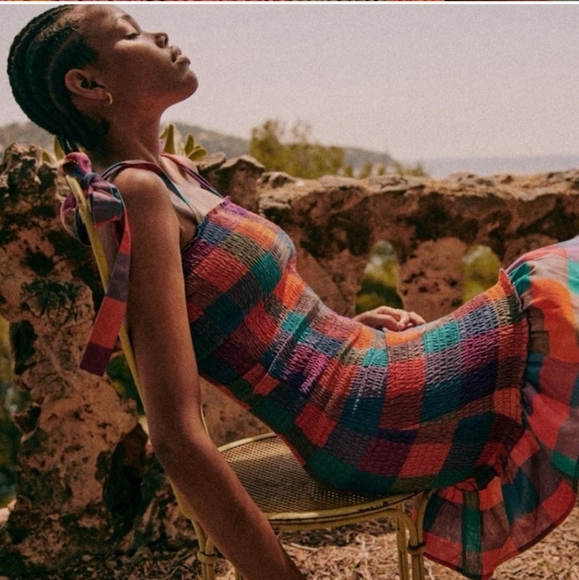 Sezane Velvet Multicolor Smocked Mini Dress Smocked Size 34 US 2